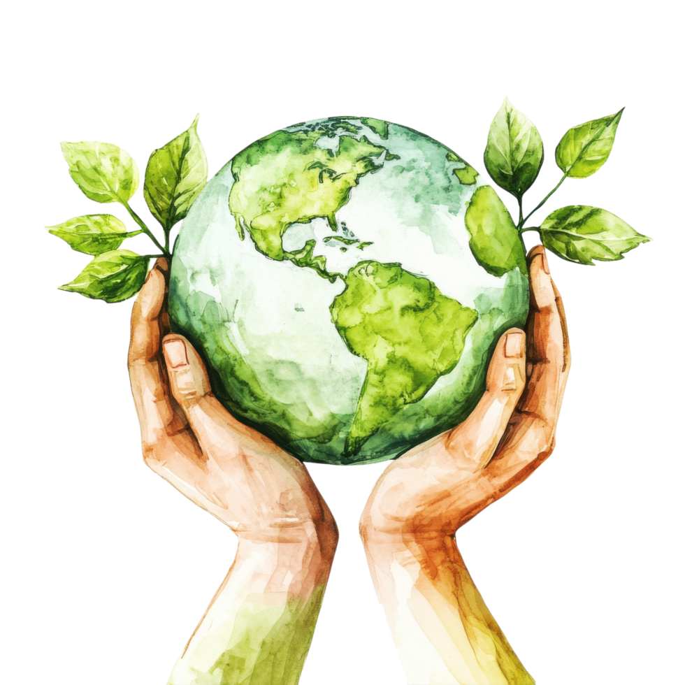 Earth held in two hands on transparent background png