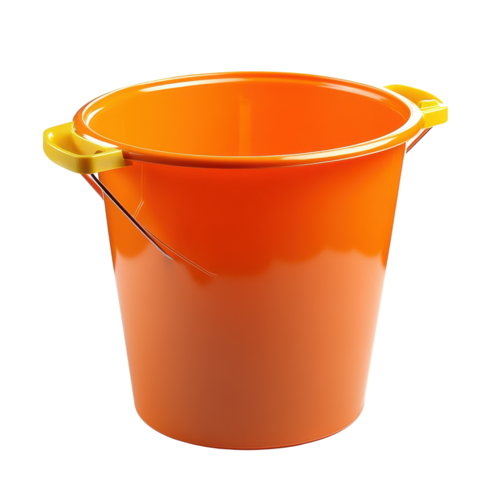 An orange plastic bucket on transparent background png