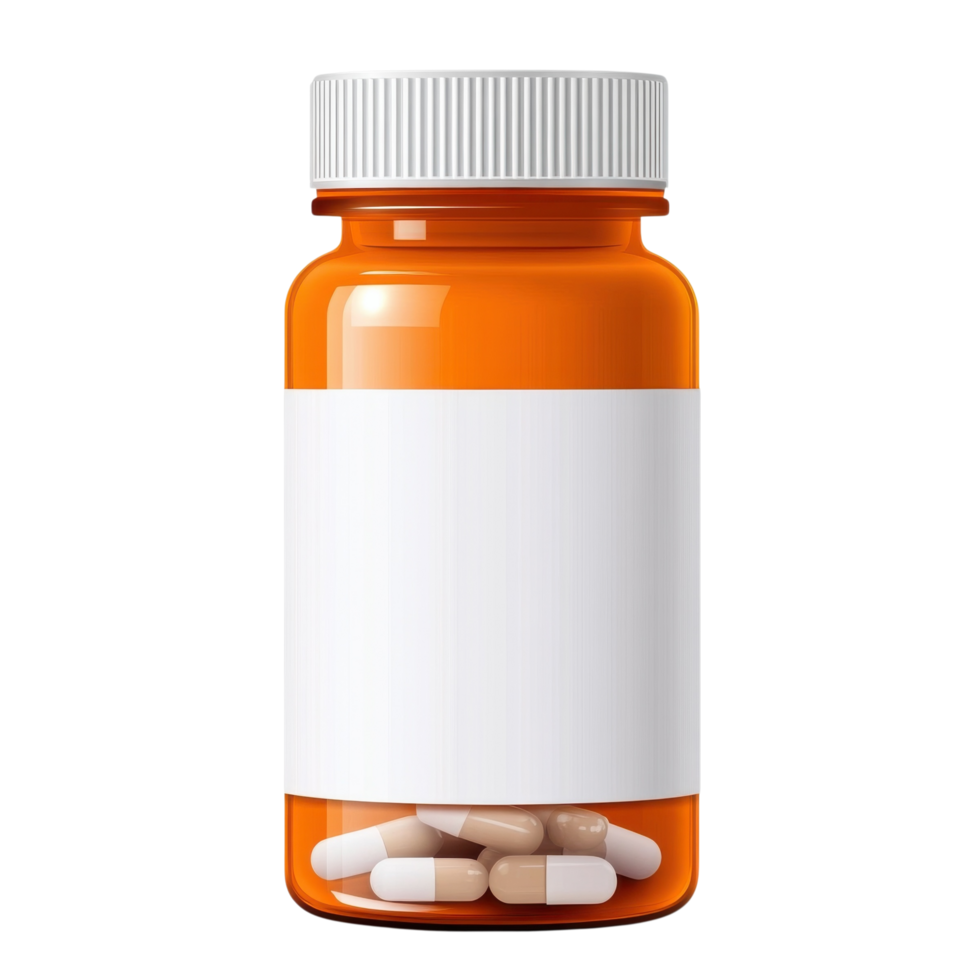 Pills in orange bottle on transparent background png