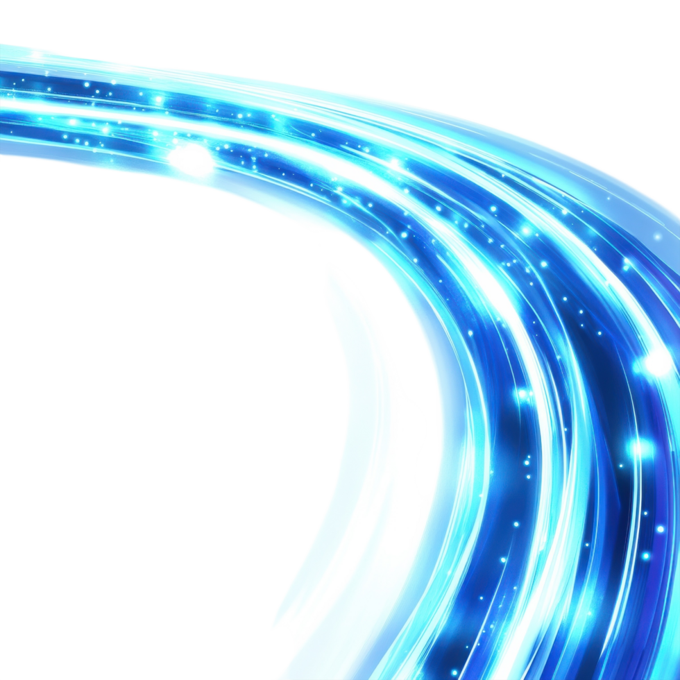 Blue glowing light trails on transparent background png