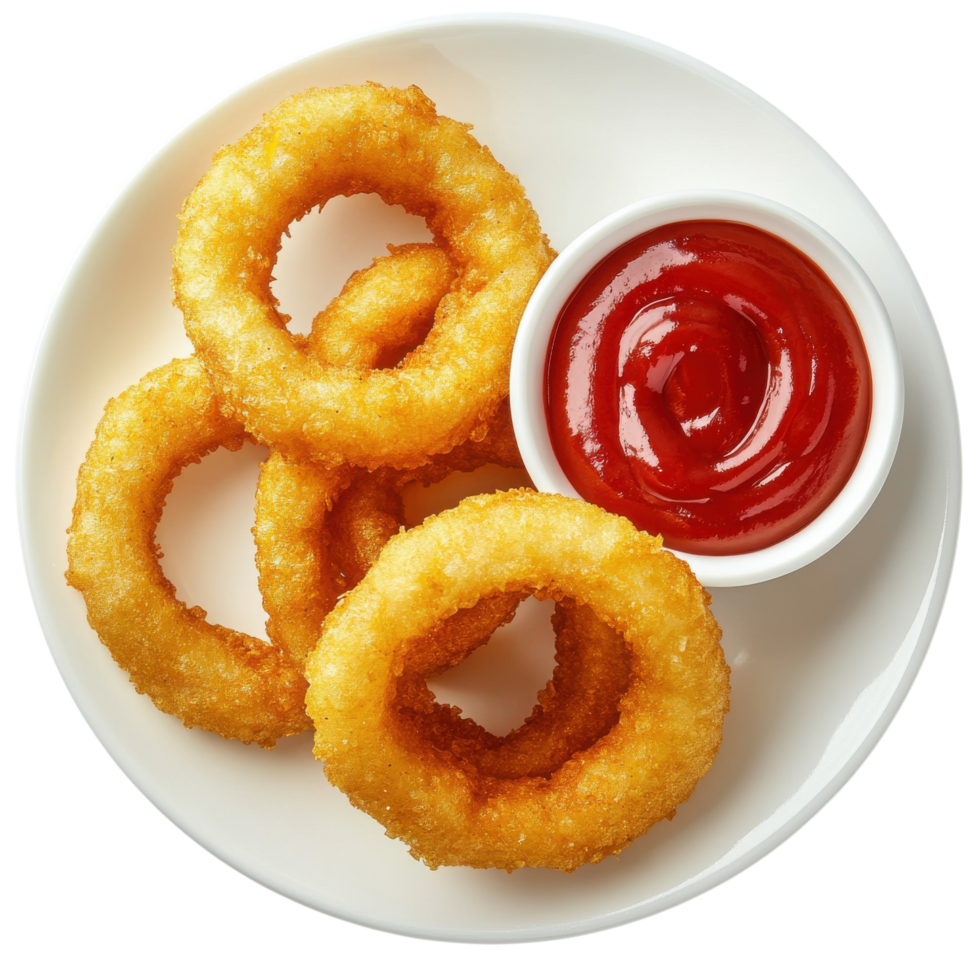 Onion rings with ketchup on transparent background png