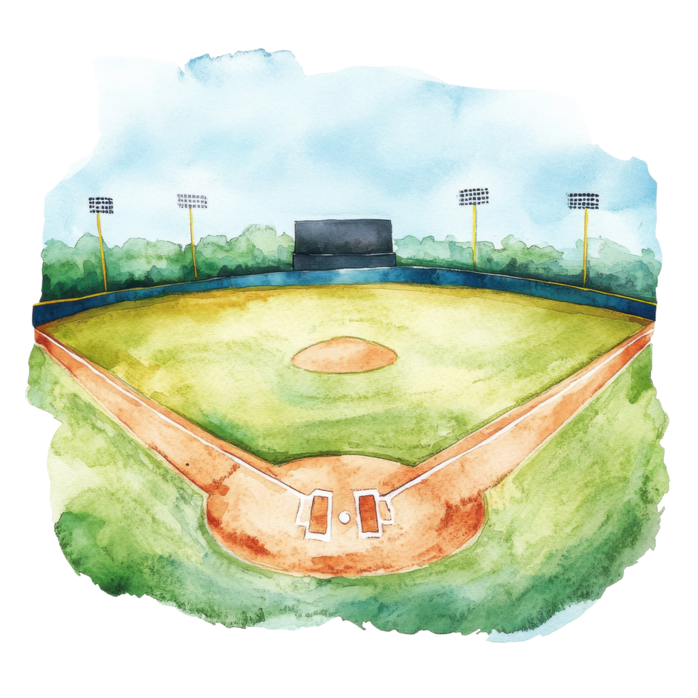 Watercolor baseball field on transparent background png