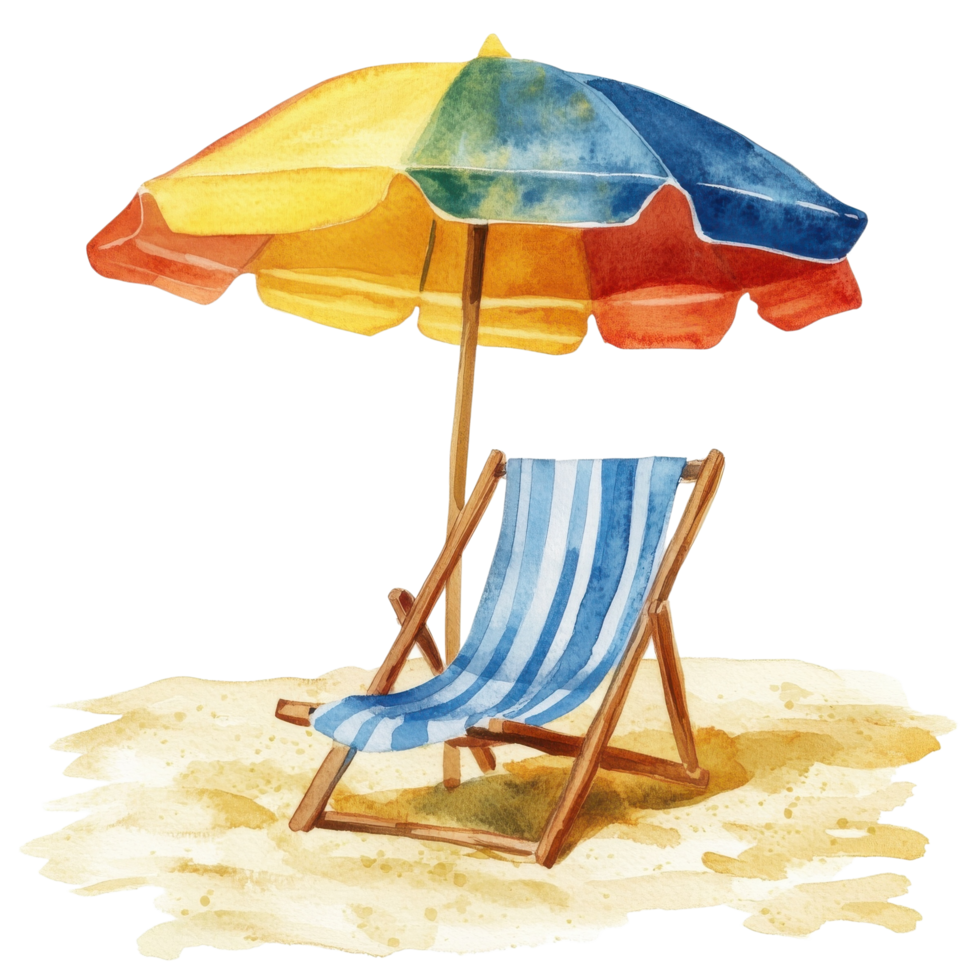 Beach chair and umbrella on transparent background png
