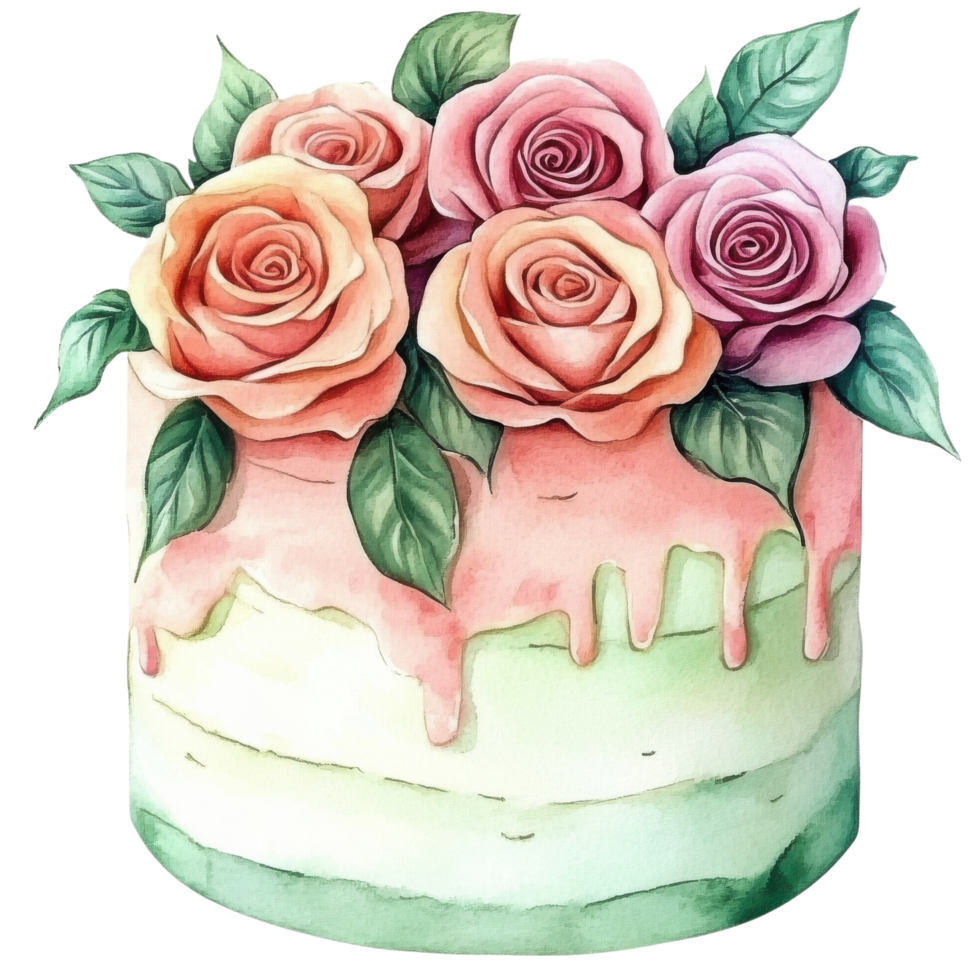 Cake with roses on top on transparent background png