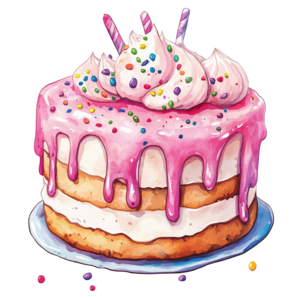 A dripping pink cake on transparent background png