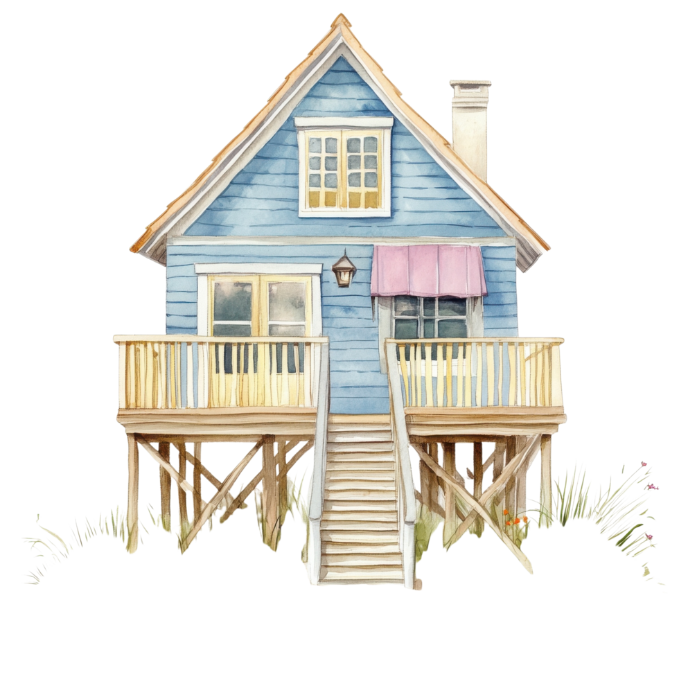 A blue stilt house art on transparent background png