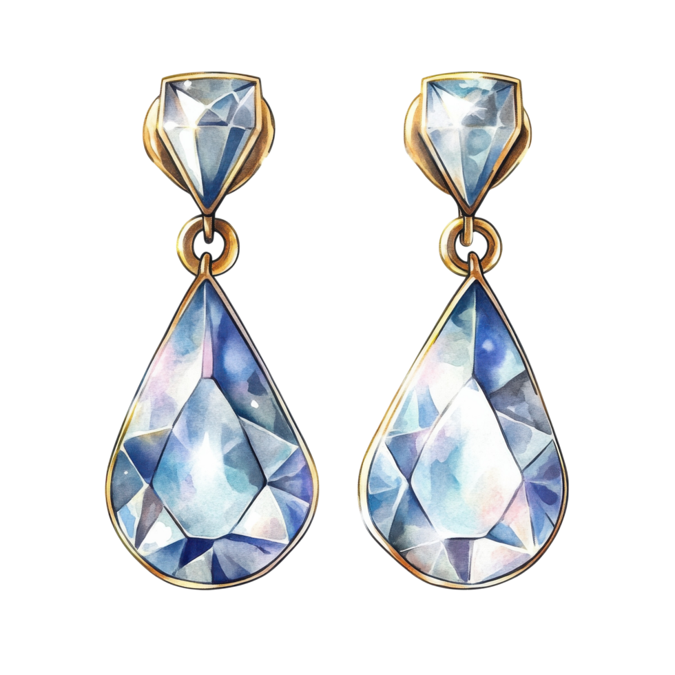 Pair of diamond earrings on transparent background png