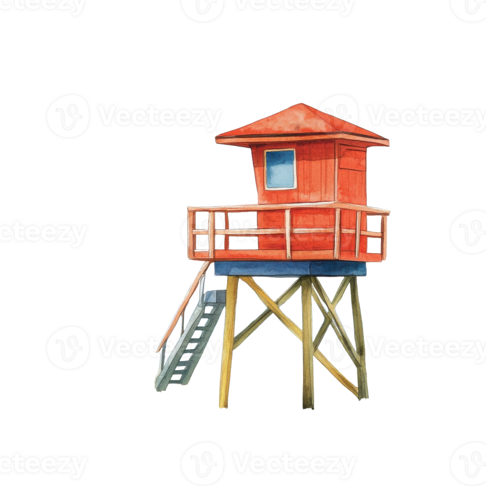 Red lifeguard tower art on transparent background png