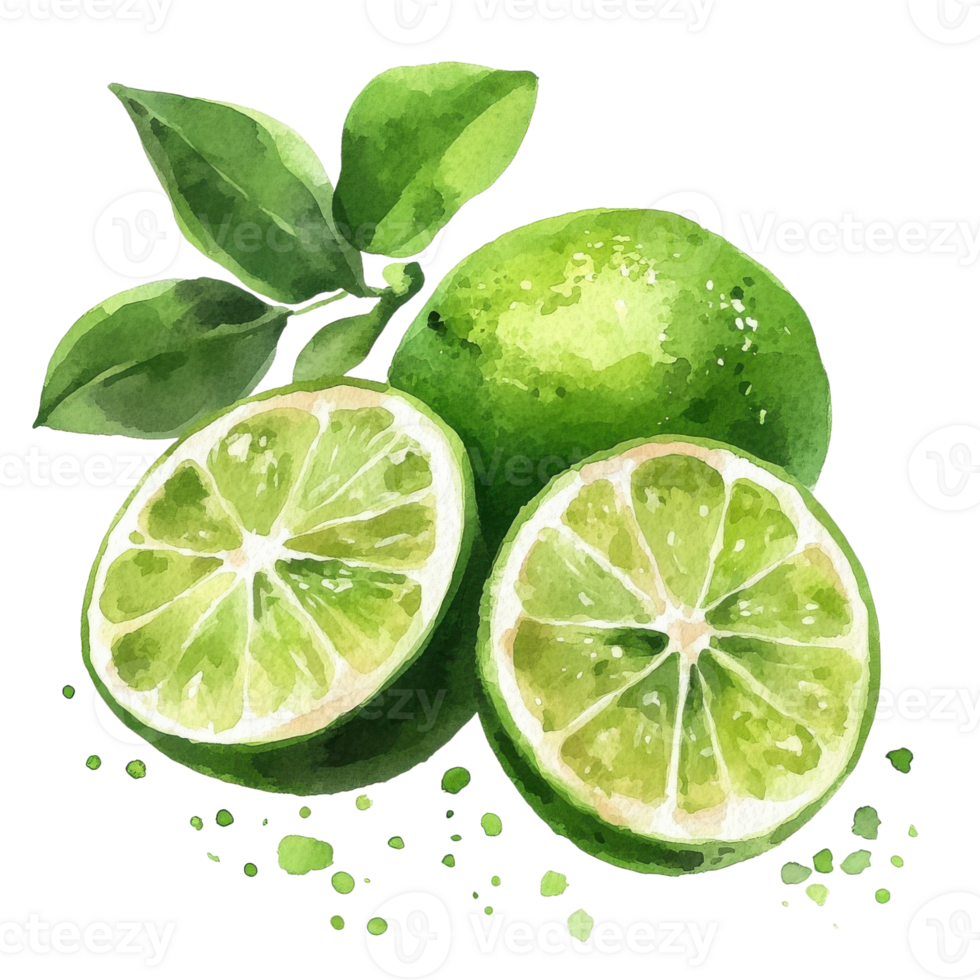 Watercolor limes still life on transparent background png