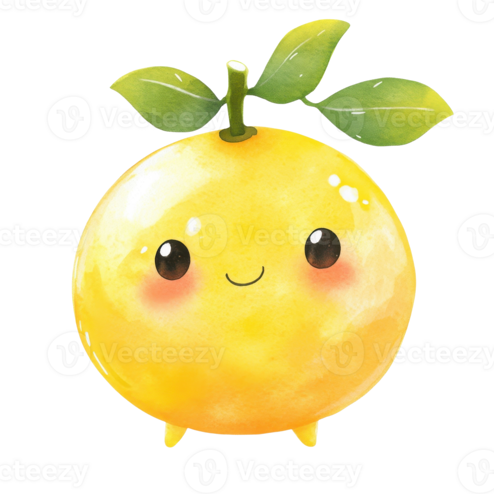 Cute cartoon fruit art on transparent background png
