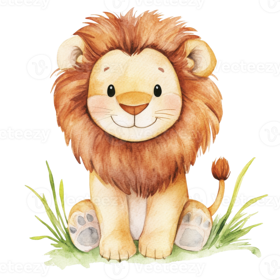 Cute lion cub sitting on transparent background png