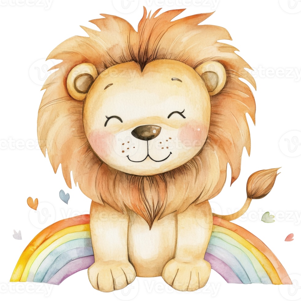 Lion on rainbow design on transparent background png