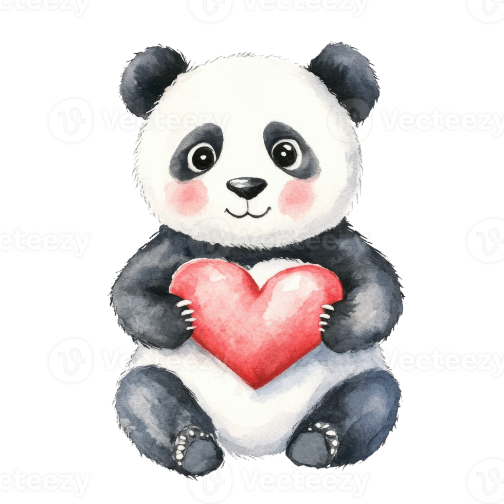 Panda holding red heart on transparent background png