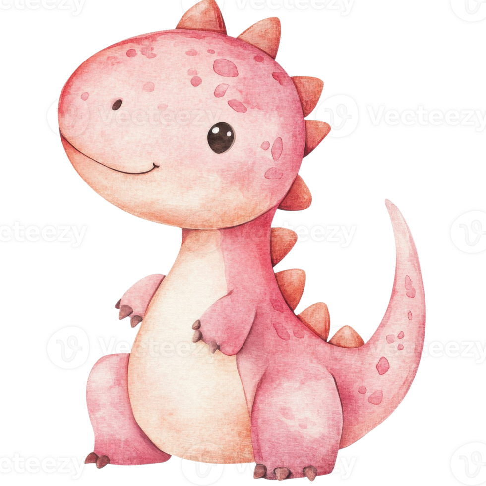 Pink dinosaur watercolor on transparent background png