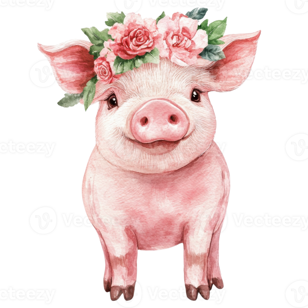 Piglet wearing flower crown on transparent background png