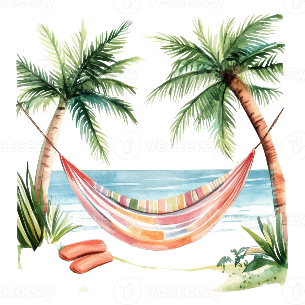 Hammock on a beach scene on transparent background png