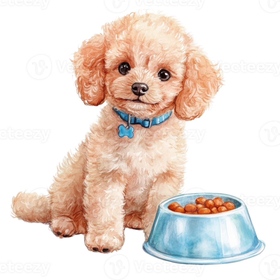 A poodle with food bowl on transparent background png