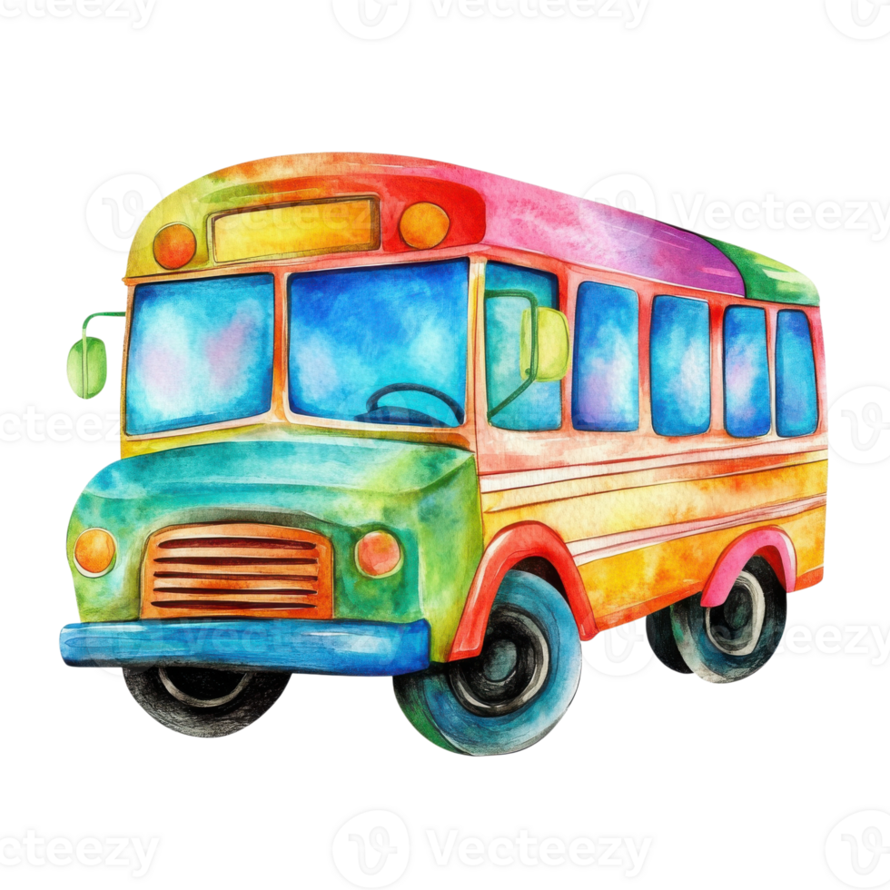 Watercolor painted bus on transparent background png