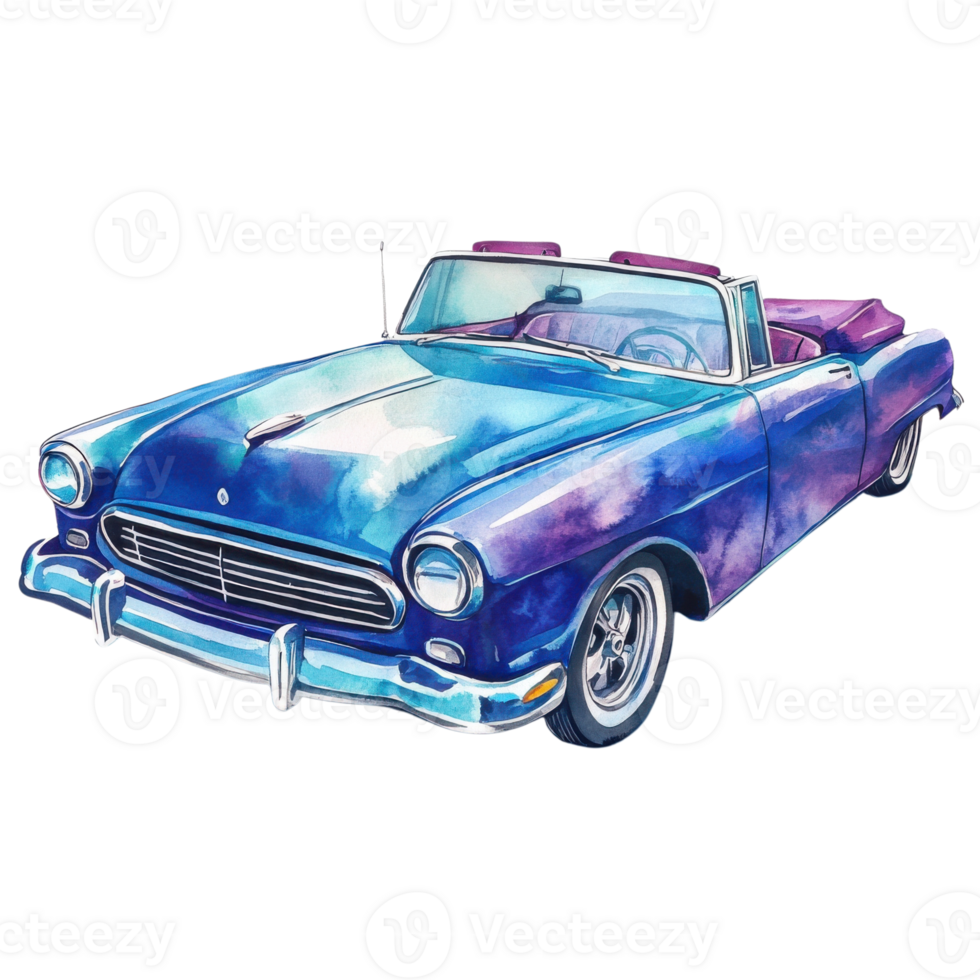 Blue vintage convertible on transparent background png