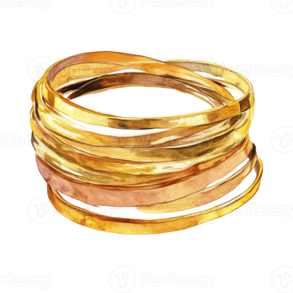 Stack of golden bangles on transparent background png