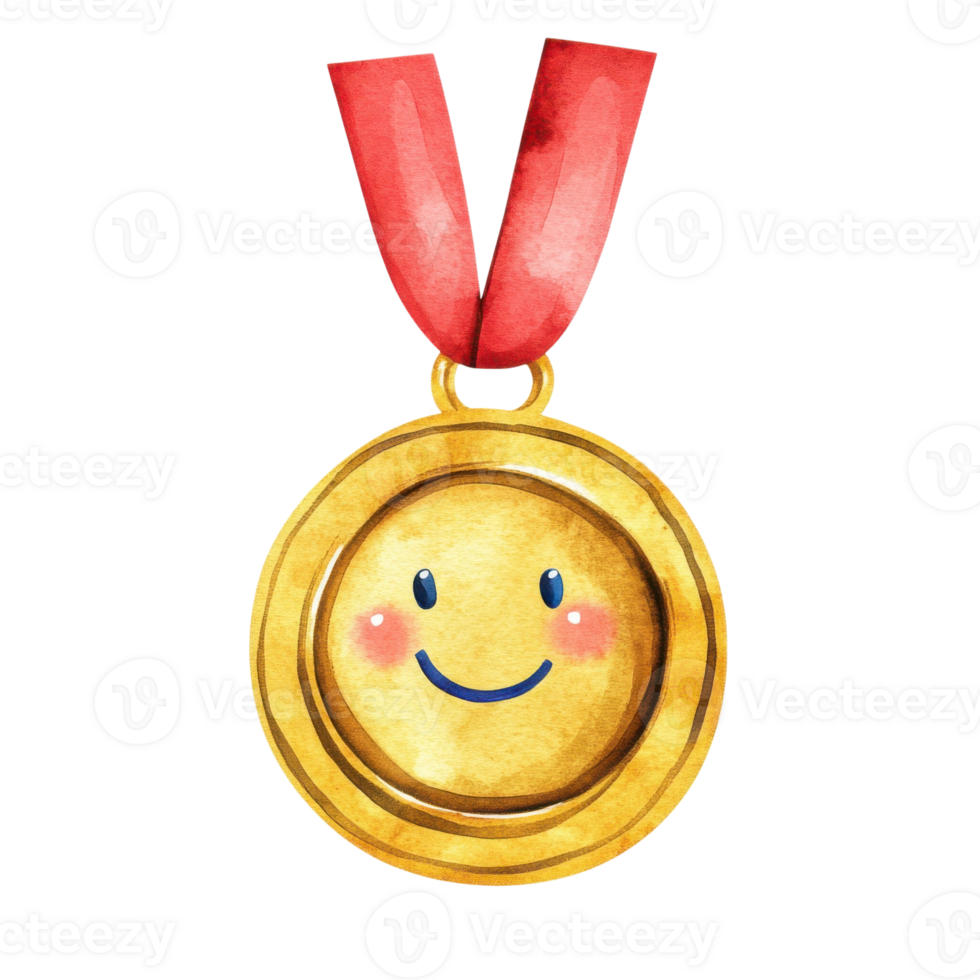 A happy medal with ribbon on transparent background png