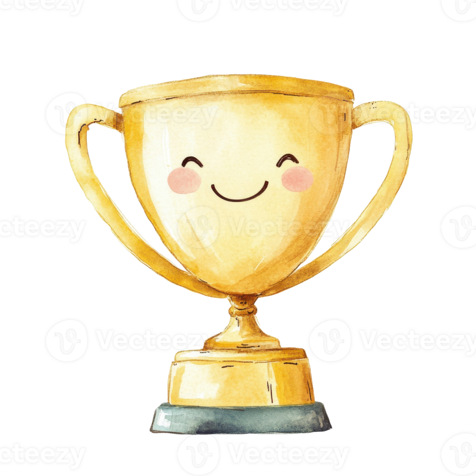 A trophy with cute face on transparent background png