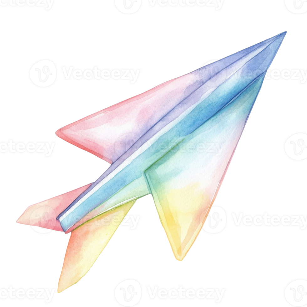 Watercolor paper plane on transparent background png