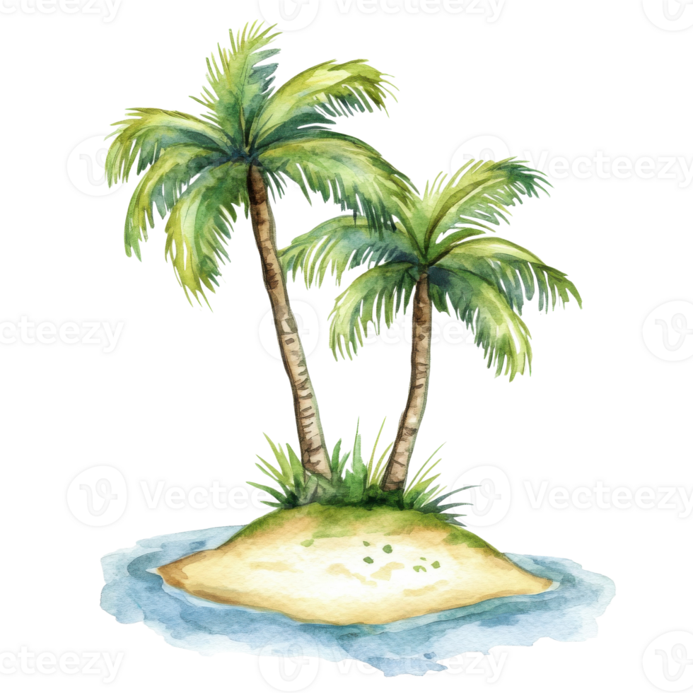 Island with palm trees on transparent background png