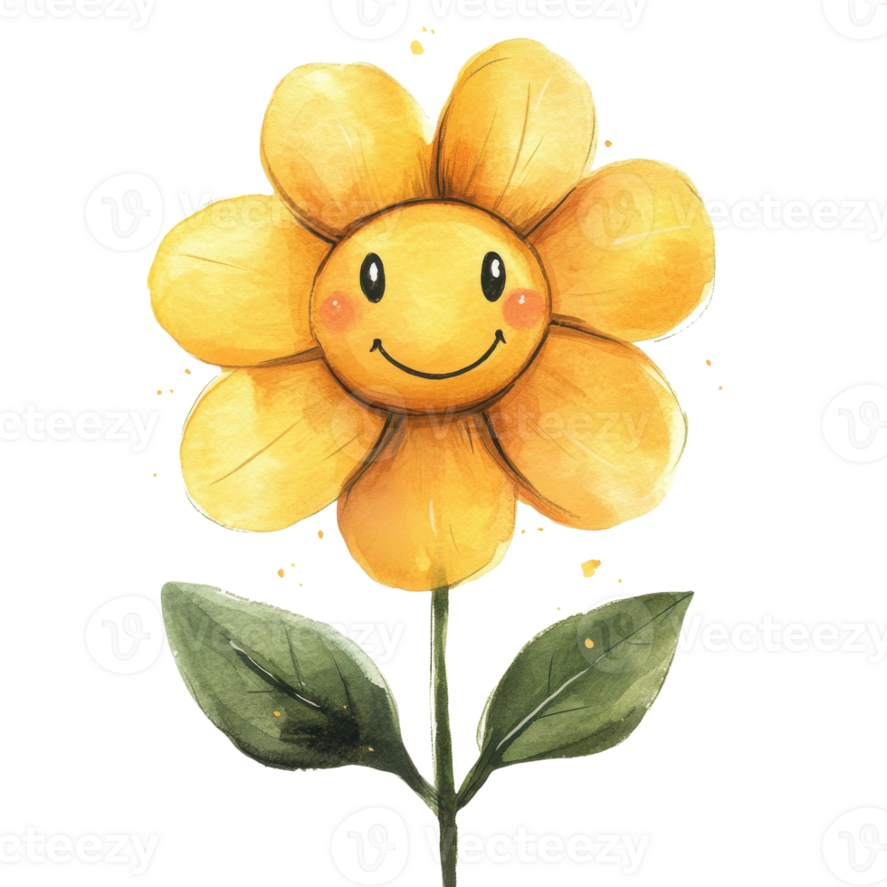 Happy yellow flower art on transparent background png