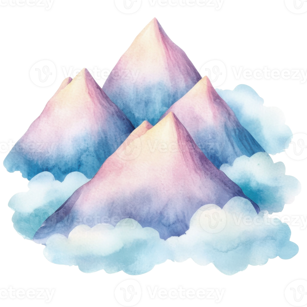 Watercolor pastel mountains on transparent background png
