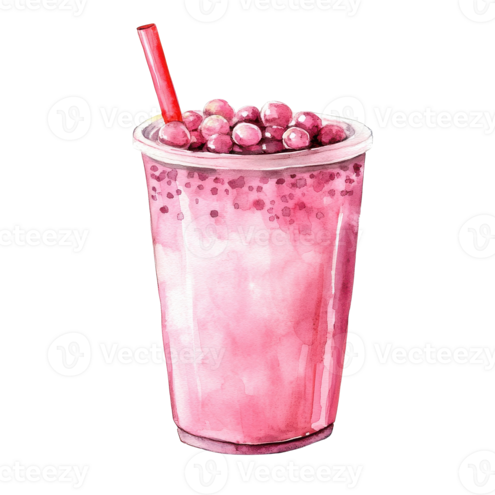 Pink boba tea with straw on transparent background png