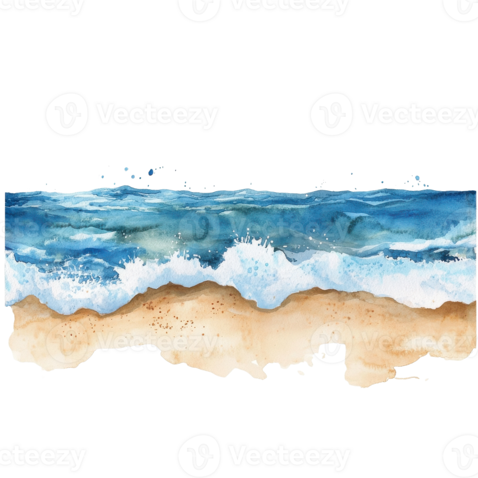 Watercolor beach scene on transparent background png