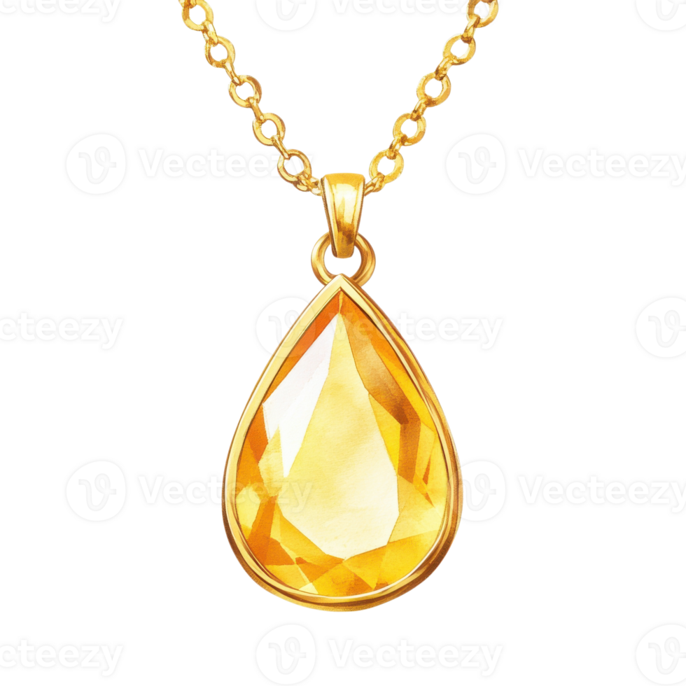 Gold pendant with chain on transparent background png