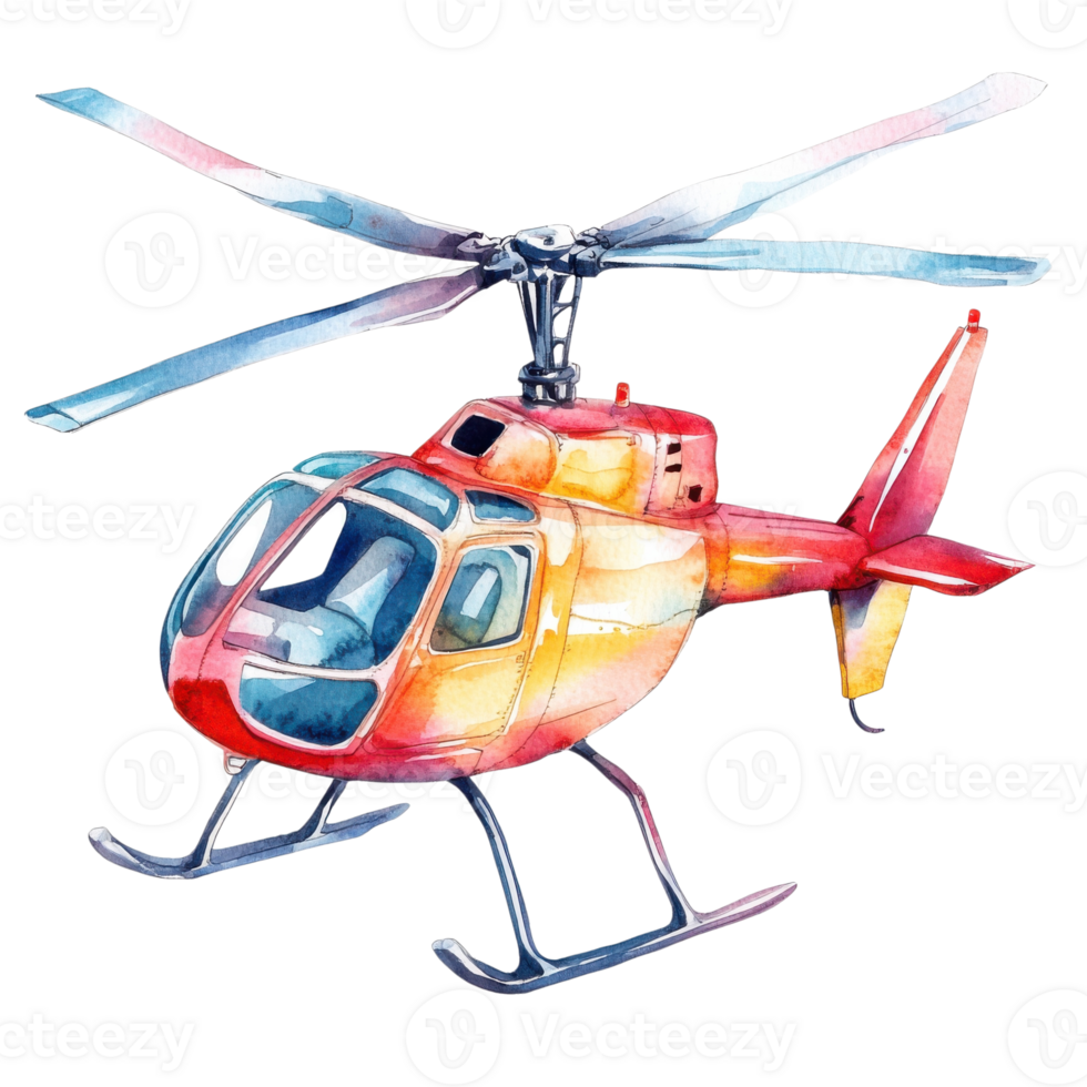 Watercolor helicopter art on transparent background png
