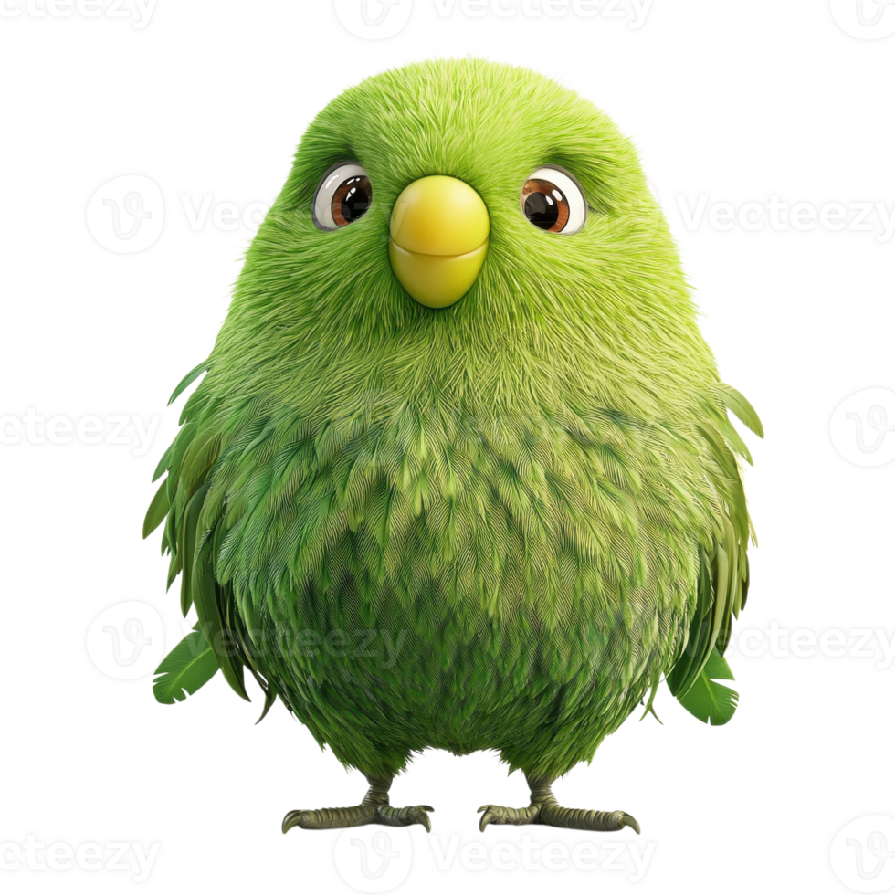 A fluffy green parrot on transparent background png