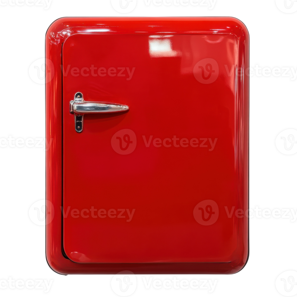 A red retro mini fridge on transparent background png