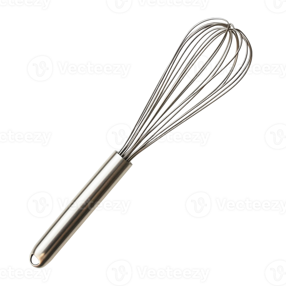 A stainless steel whisk on transparent background png