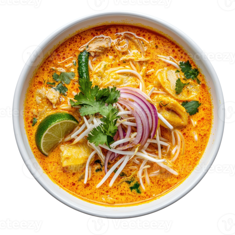 Bowl of laksa close up on transparent background png