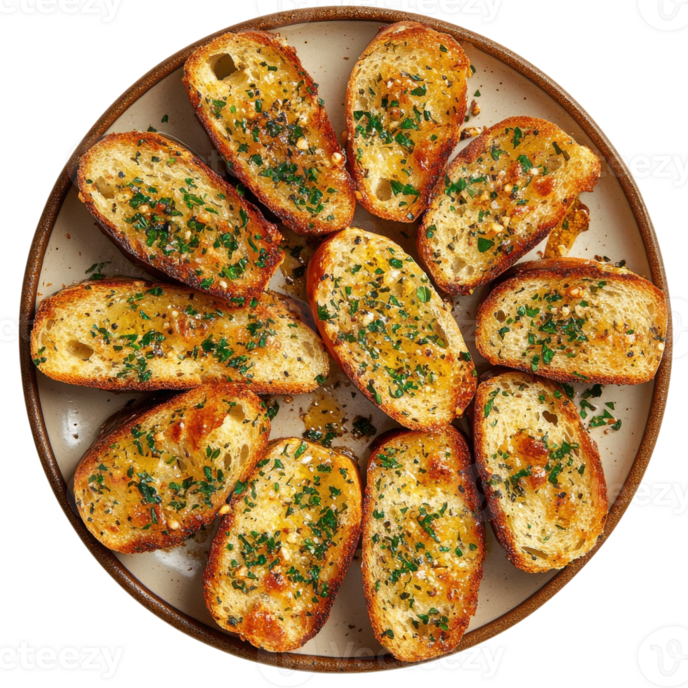 Toasted garlic bread dish on transparent background png