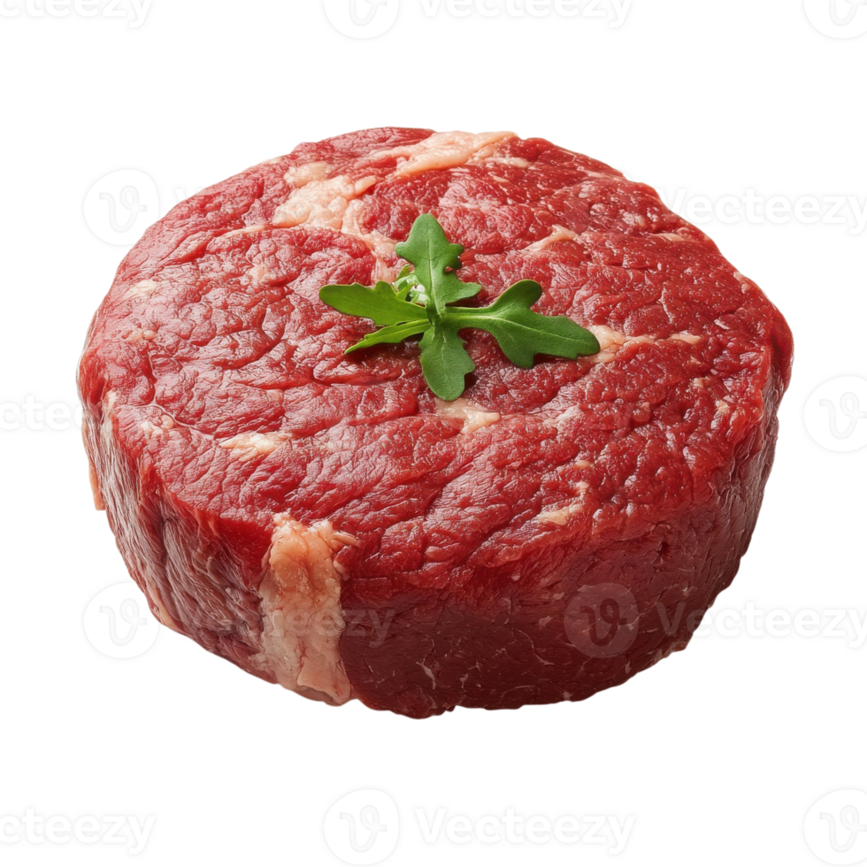 Raw steak with green leaf on transparent background png