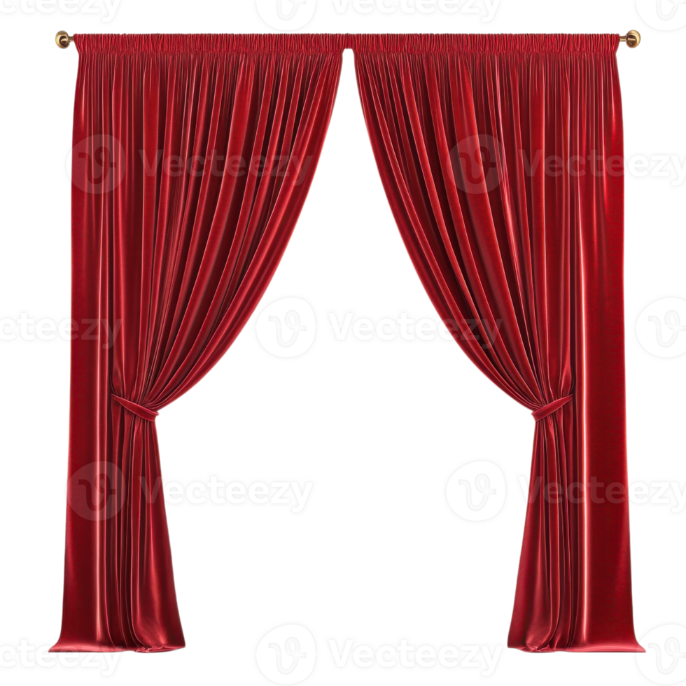Red velvet parted drapes on transparent background png