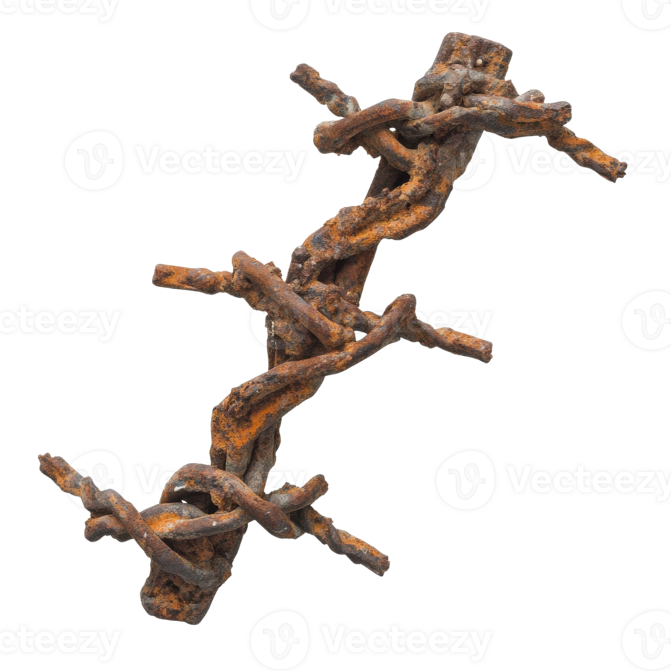 Rusty twisted metal art on transparent background png