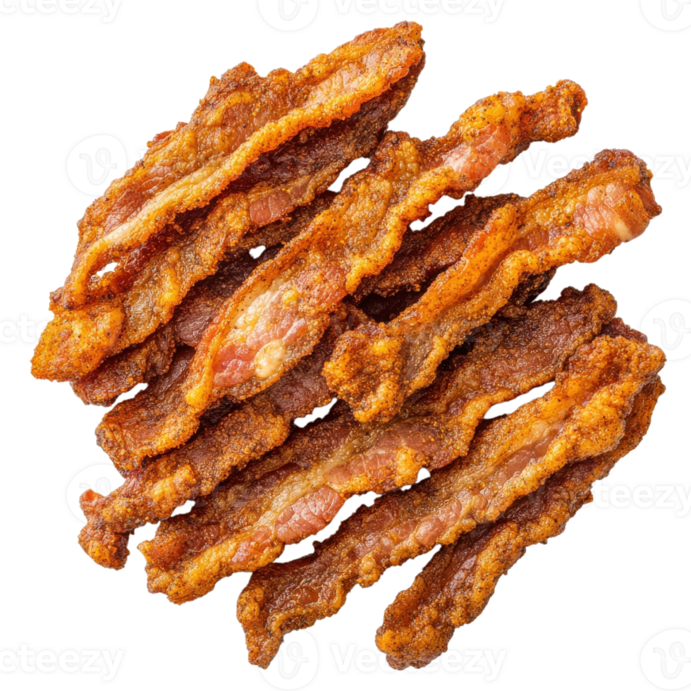 Pile of crispy bacon on transparent background png