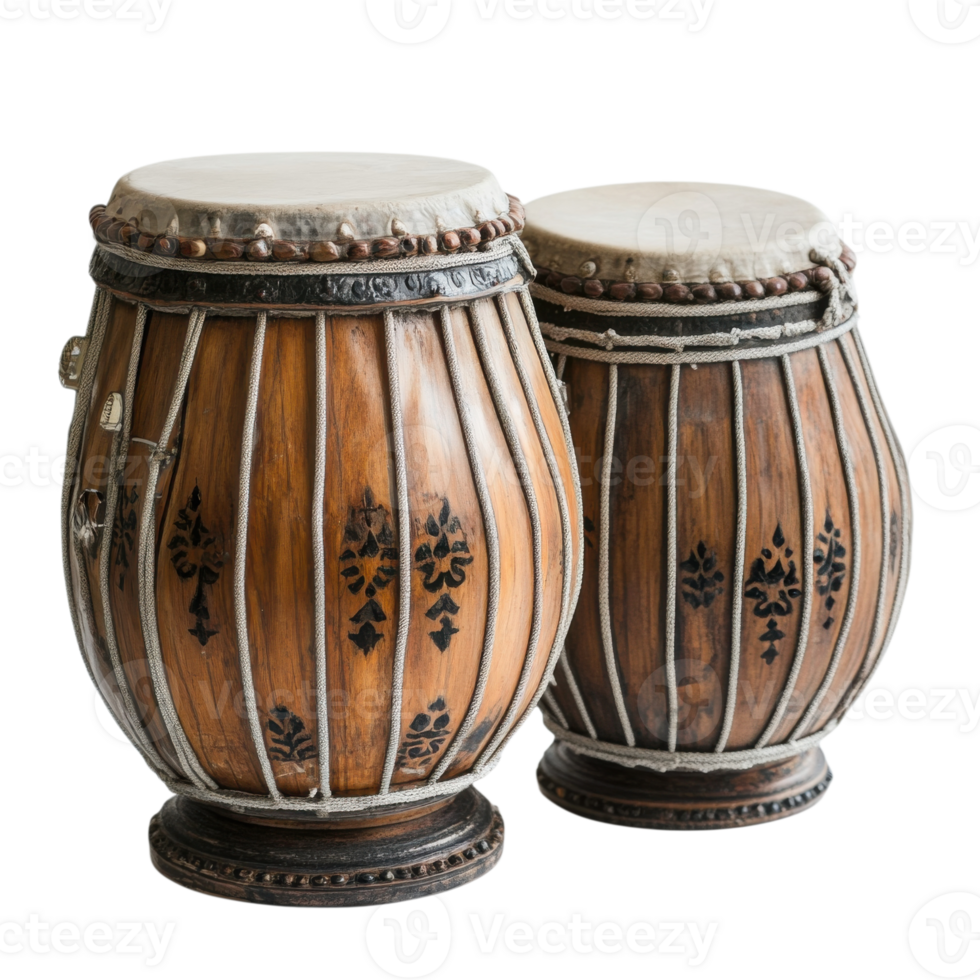 Two detailed tabla drums on transparent background png