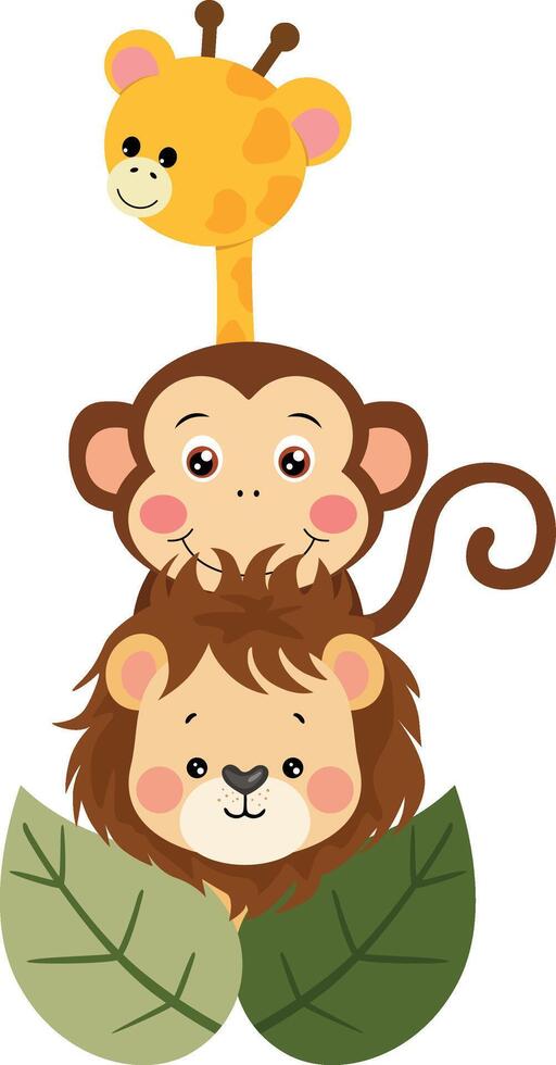 Cute Jungle Animals Stacked Together vector