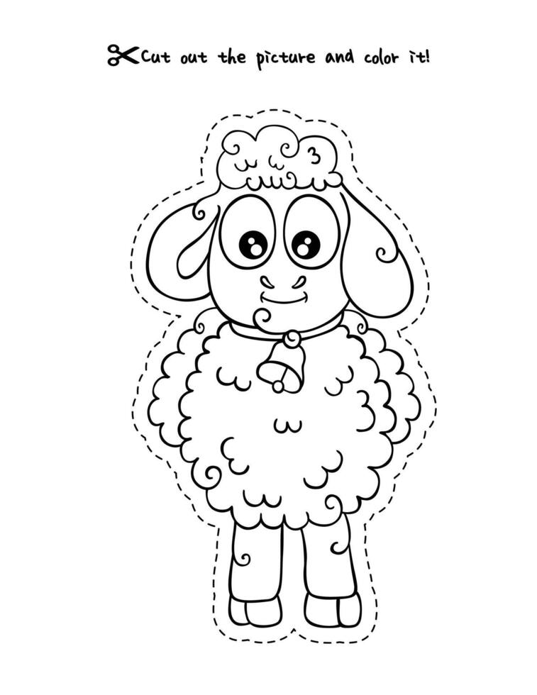 Cute Cartoon Sheep Cut and Color Activity vector