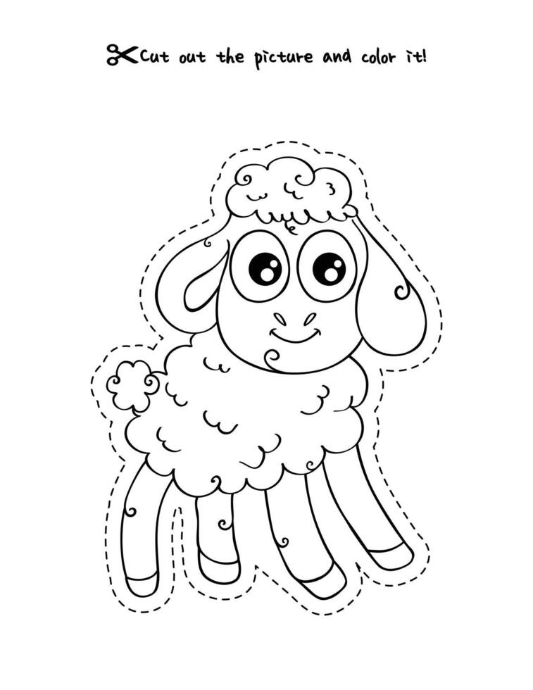 Sweet Baby Sheep for Coloring and Cutting Worksheet vector