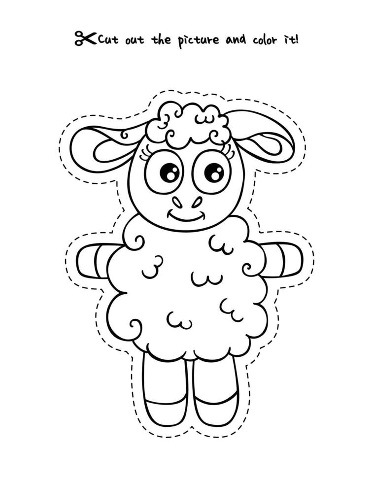 Printable Little Lamb Fun Cut and Color vector