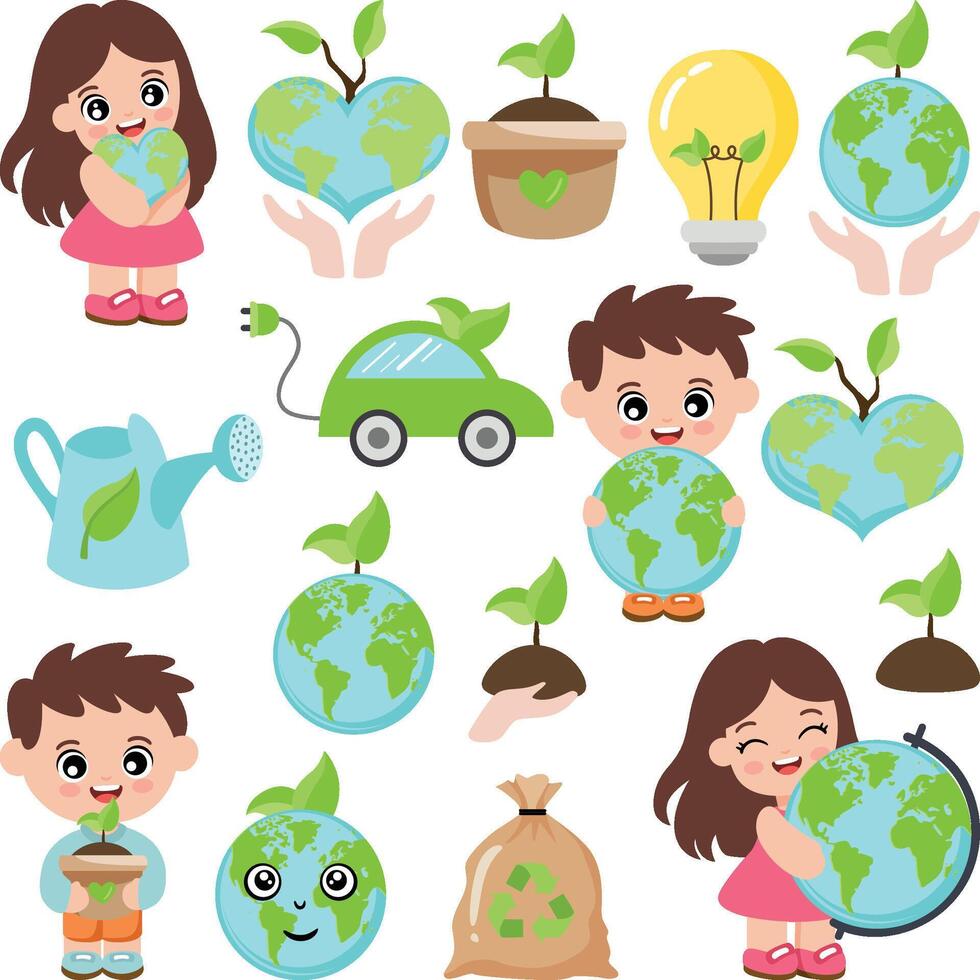 Cute Kids Caring for a Greener Earth vector