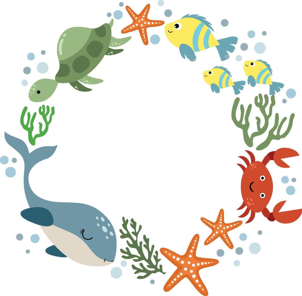 Colorful Underwater World A Circle of Sea Life vector